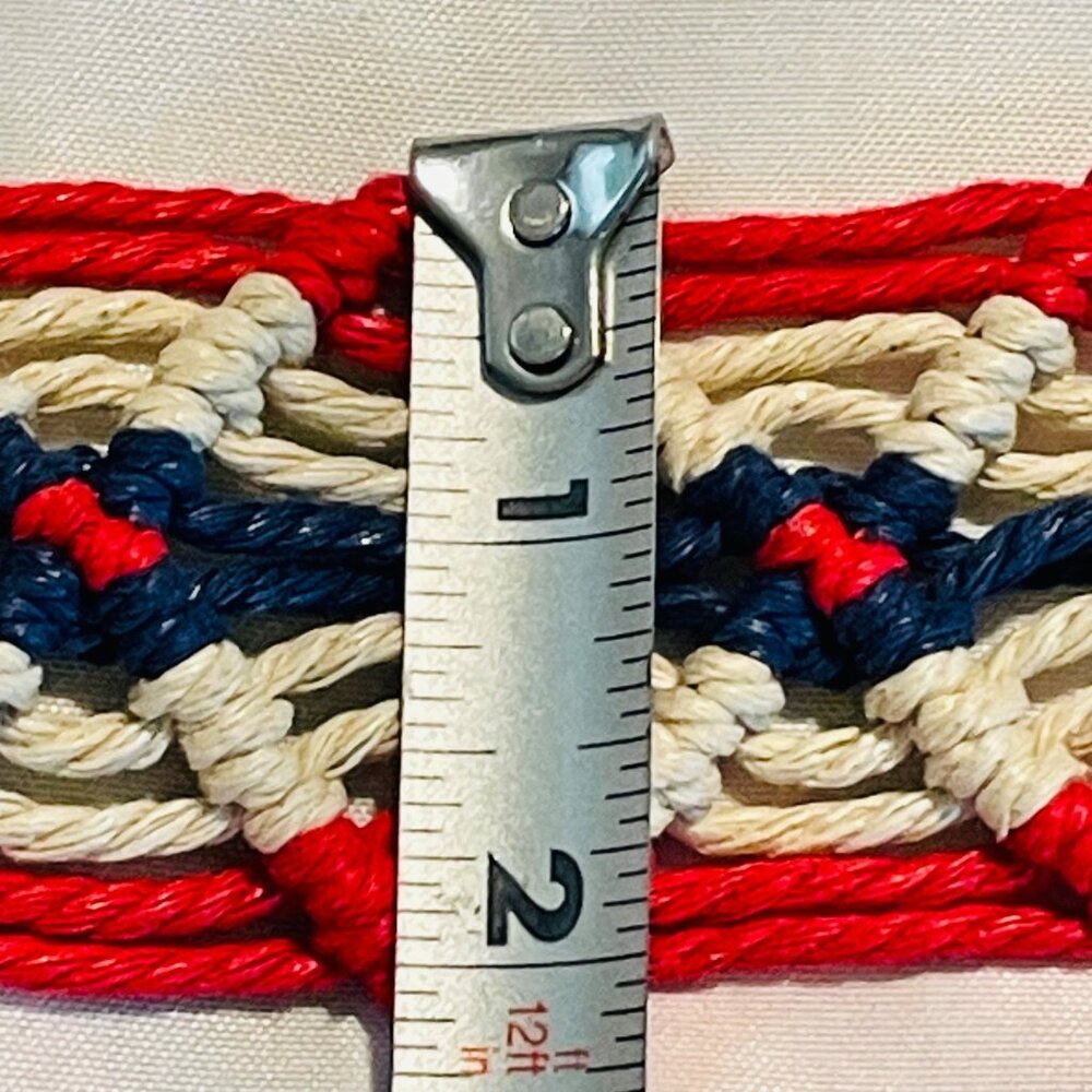Vintage Woven Belt W/ Faux Leather Accents & D-Ring Buckle - Red White Blue - Si - Picture 8 of 12